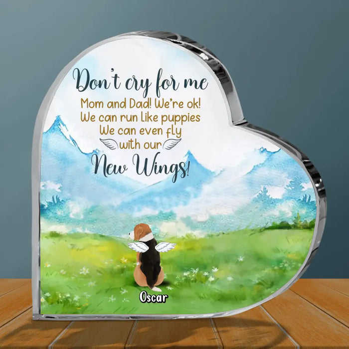 Personalized Memorial Dog Crystal Heart - Memorial Gift Idea For Dog Lovers - Up to 5 Dogs - Don't Cry For Me Mom And Dad! We're Ok!
