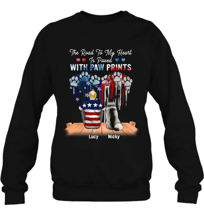 Personalized Dog Mom/Dad Shirt/Hoodie - Gift For Dog Mom/Dad/Dog Lovers/Independence Day - The Road To My Heart Is Paved With Paw Prints