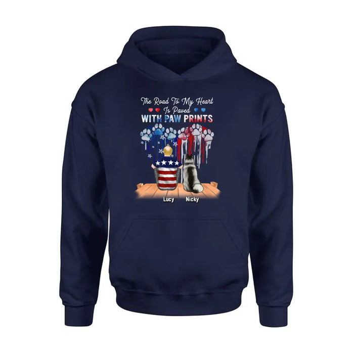 Personalized Dog Mom/Dad Shirt/Hoodie - Gift For Dog Mom/Dad/Dog Lovers/Independence Day - The Road To My Heart Is Paved With Paw Prints