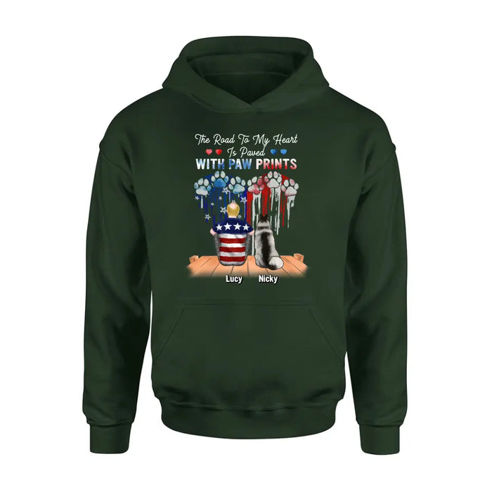 Personalized Dog Mom/Dad Shirt/Hoodie - Gift For Dog Mom/Dad/Dog Lovers/Independence Day - The Road To My Heart Is Paved With Paw Prints