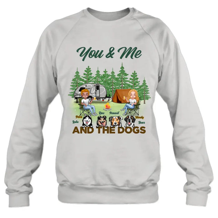 Personalized Couple with Dogs Camping Unisex T-shirt/Hoodie/Sweatshirt/Long Sleeve - Camping Lovers - You and Me And The Dogs