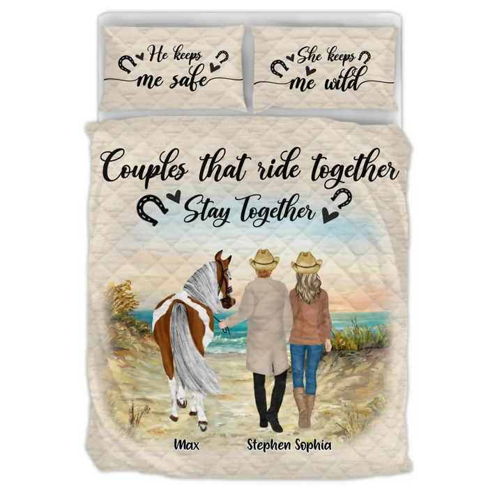 Personalized Horse Couple Quilt Bed Set - Up to 6 Horses - Gift Idea For Couple/Horse Lovers - Couples That Ride Together Stay Together