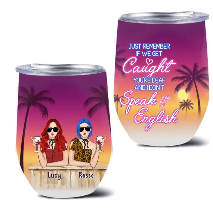 Personalized Summer Retro Besties Wine Tumbler - Up to 4 Girls - Gift Idea for Friends/Sisters/Beach Lovers - Some Girls Are Just Born With The Beach In Their Souls