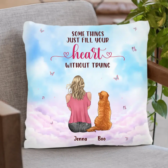 Personalized Dog Mom Pillow Cover/Quilt/Fleece Throw Blanket - Up to 5 Dogs - Gift Idea For Dog Lovers - Some Things Just Fill Your Heart Without Trying
