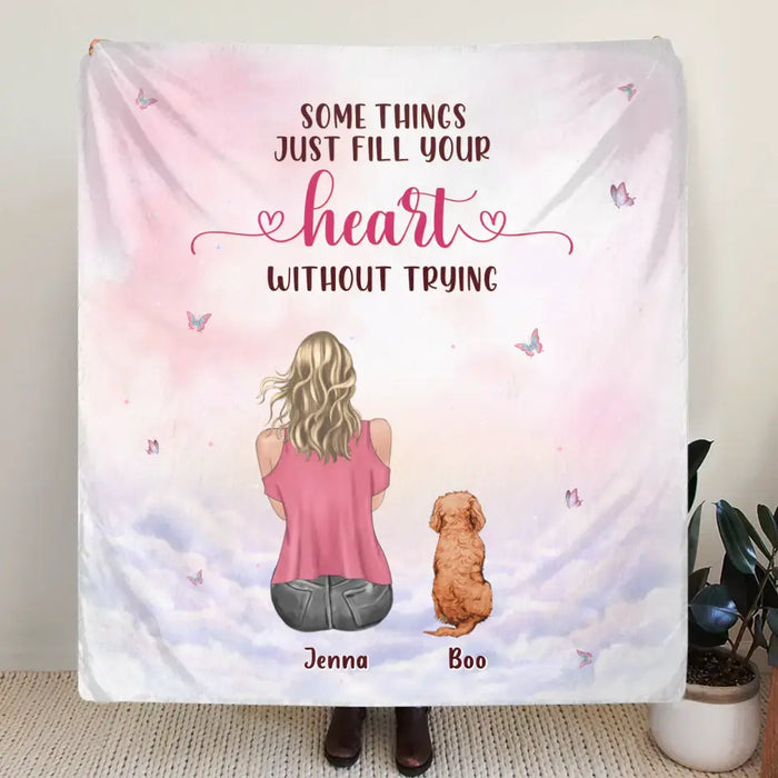 Personalized Dog Mom Pillow Cover/Quilt/Fleece Throw Blanket - Up to 5 Dogs - Gift Idea For Dog Lovers - Some Things Just Fill Your Heart Without Trying