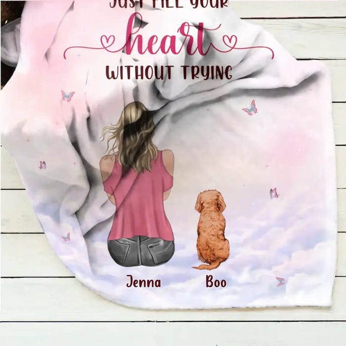 Personalized Dog Mom Pillow Cover/Quilt/Fleece Throw Blanket - Up to 5 Dogs - Gift Idea For Dog Lovers - Some Things Just Fill Your Heart Without Trying