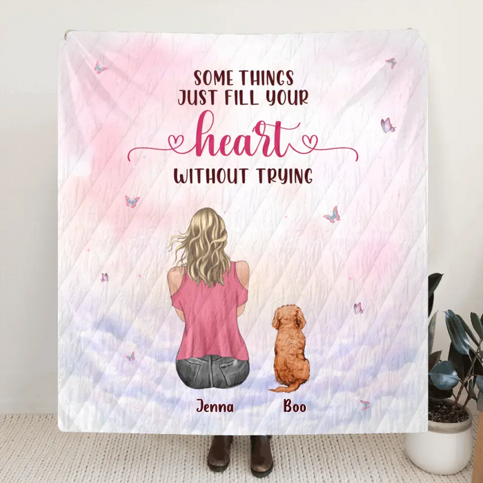Personalized Dog Mom Pillow Cover/Quilt/Fleece Throw Blanket - Up to 5 Dogs - Gift Idea For Dog Lovers - Some Things Just Fill Your Heart Without Trying