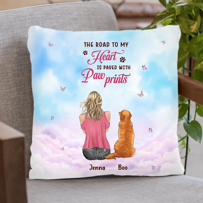 Personalized Dog Mom Pillow Cover/Quilt/Fleece Throw Blanket - Up to 5 Dogs - Gift Idea For Dog Lovers - The Road To My Heart Is Paved With Paw Prints