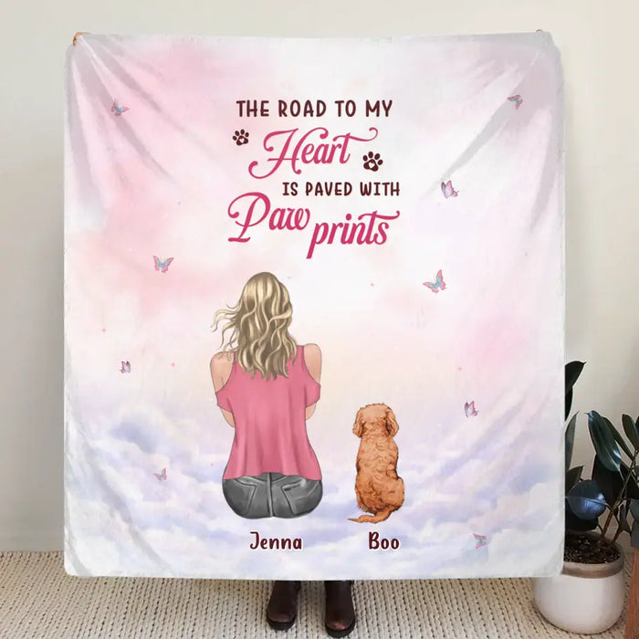 Personalized Dog Mom Pillow Cover/Quilt/Fleece Throw Blanket - Up to 5 Dogs - Gift Idea For Dog Lovers - The Road To My Heart Is Paved With Paw Prints