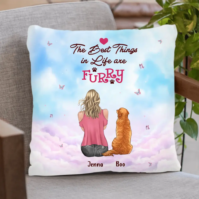 Personalized Dog Mom Pillow Cover/Quilt/Fleece Throw Blanket - Up to 5 Dogs - Gift Idea For Dog Lovers - The Best Things In Life Are Furry