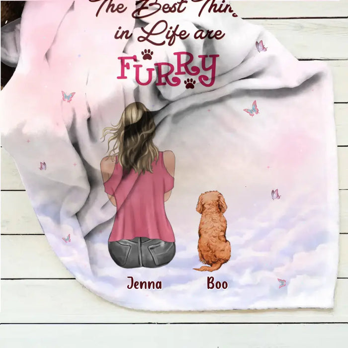 Personalized Dog Mom Pillow Cover/Quilt/Fleece Throw Blanket - Up to 5 Dogs - Gift Idea For Dog Lovers - The Best Things In Life Are Furry