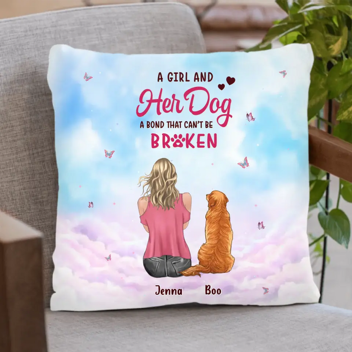 Personalized Dog Mom Pillow Cover/Quilt/Fleece Throw Blanket - Up to 5 Dogs - Gift Idea For Dog Lovers - A Girl And Her Dog A Bond That Can't Be Broken