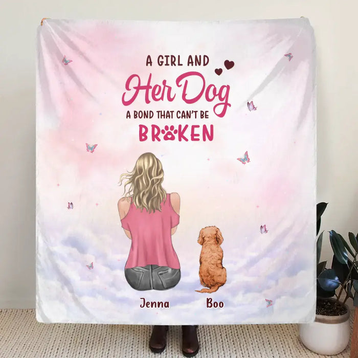 Personalized Dog Mom Pillow Cover/Quilt/Fleece Throw Blanket - Up to 5 Dogs - Gift Idea For Dog Lovers - A Girl And Her Dog A Bond That Can't Be Broken
