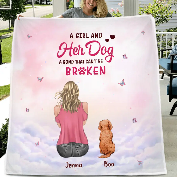 Personalized Dog Mom Pillow Cover/Quilt/Fleece Throw Blanket - Up to 5 Dogs - Gift Idea For Dog Lovers - A Girl And Her Dog A Bond That Can't Be Broken