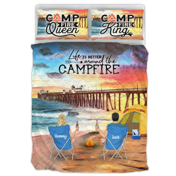 Personalized Famous Places Camping Quilt Bed Sets - Gift for Whole Family, Camping Lovers - Couple/Parents With Up To 5 Pets, 4 Kids - Life Is Better Around The Campfire