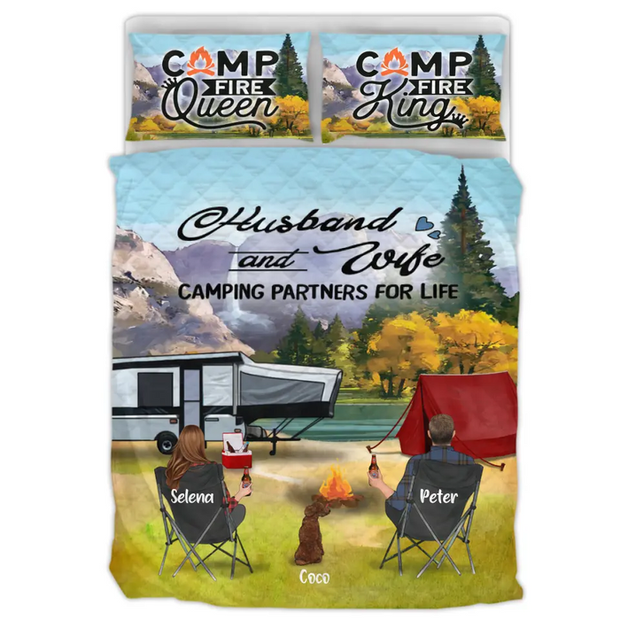 Personalized Famous Places Camping Quilt Bed Sets - Gift for Family Camping Lovers - Couple/With Up To 4 Pets, 5 Kids - Husband And Wife Camping Partner For Life