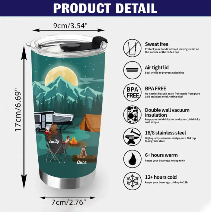 Personalized Night Camping Tumbler - Man/Woman/Couple/Parents With Up to 2 Kids And 4 Pets - Gift For Camping Lover - Camping Partners For Life