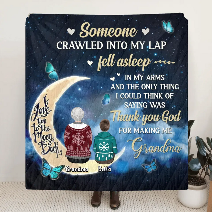 Personalized Grandparents Fleece Throw Blanket/Quilt/Pillow Cover - Up to 4 Kids - Gift Idea for Grandpa/Grandma - Thank You God For Making Me Grandma