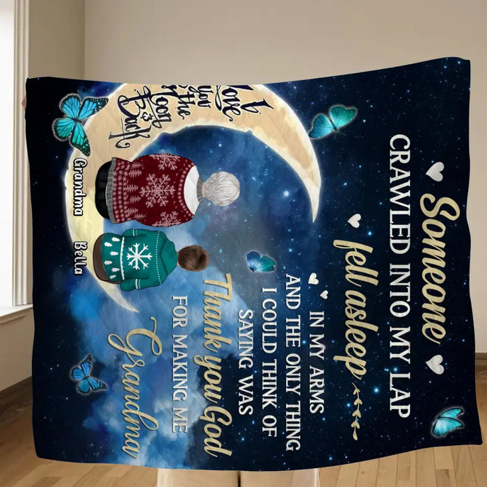 Personalized Grandparents Fleece Throw Blanket/Quilt/Pillow Cover - Up to 4 Kids - Gift Idea for Grandpa/Grandma - Thank You God For Making Me Grandma