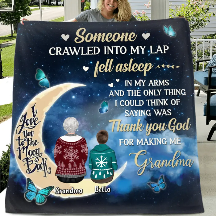 Personalized Grandparents Fleece Throw Blanket/Quilt/Pillow Cover - Up to 4 Kids - Gift Idea for Grandpa/Grandma - Thank You God For Making Me Grandma