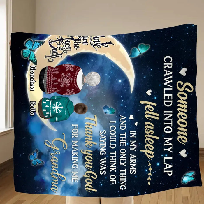 Personalized Grandparents Fleece Throw Blanket/Quilt/Pillow Cover - Up to 4 Kids - Gift Idea for Grandpa/Grandma - Thank You God For Making Me Grandma