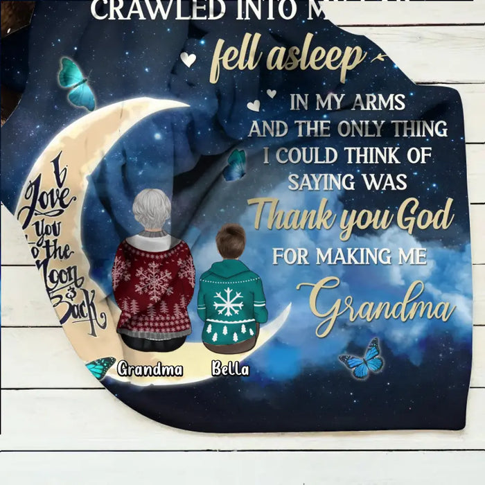 Personalized Grandparents Fleece Throw Blanket/Quilt/Pillow Cover - Up to 4 Kids - Gift Idea for Grandpa/Grandma - Thank You God For Making Me Grandma