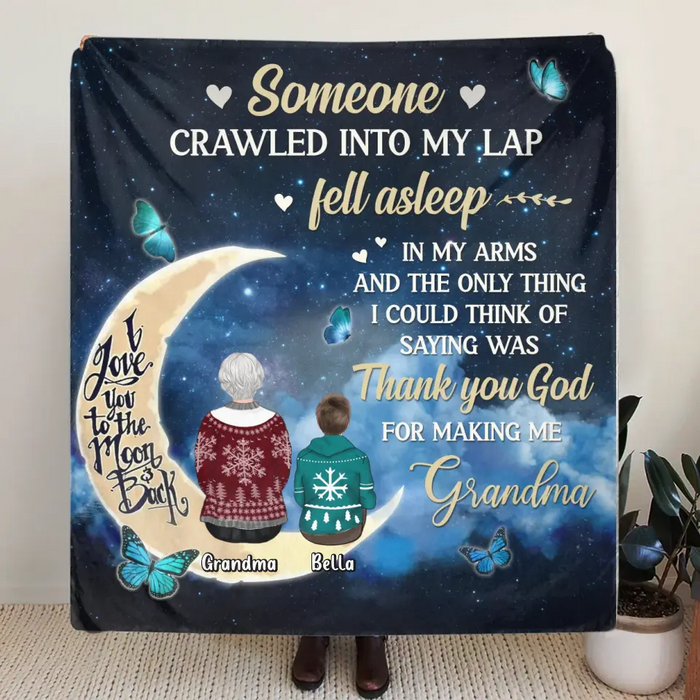 Personalized Grandparents Fleece Throw Blanket/Quilt/Pillow Cover - Up to 4 Kids - Gift Idea for Grandpa/Grandma - Thank You God For Making Me Grandma