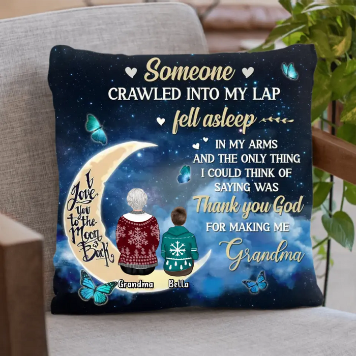Personalized Grandparents Fleece Throw Blanket/Quilt/Pillow Cover - Up to 4 Kids - Gift Idea for Grandpa/Grandma - Thank You God For Making Me Grandma