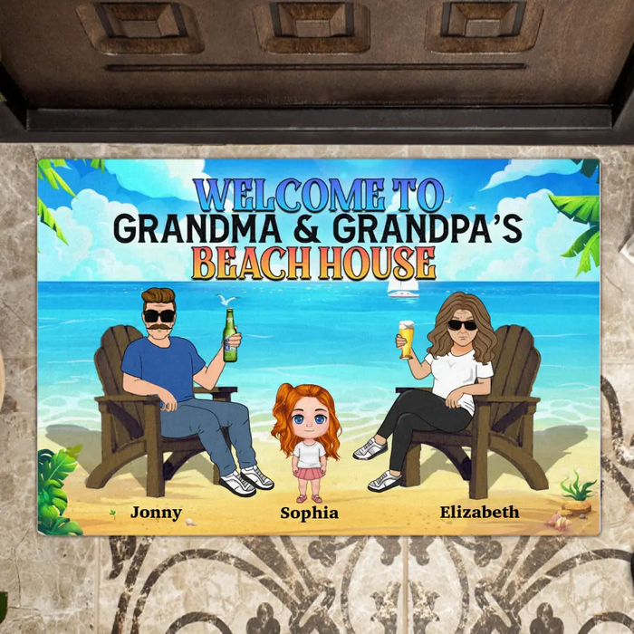 Personalized Grandparent Doormat - Up to 6 Kids - Gift Idea For Grandma/Grandpa - Welcome To Grandma & Grandpa's Beach House