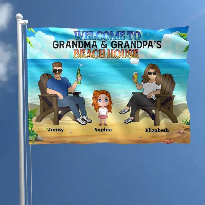 Personalized Grandparent Flag - Up to 6 Kids - Gift Idea For Grandma/Grandpa - Welcome To Grandma & Grandpa's Beach House