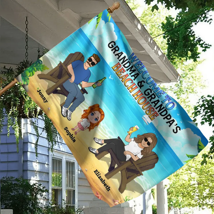 Personalized Grandparent Flag - Up to 6 Kids - Gift Idea For Grandma/Grandpa - Welcome To Grandma & Grandpa's Beach House