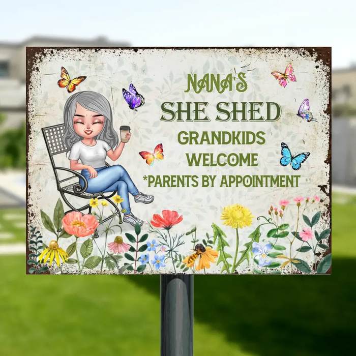 Custom Personalized She Shed Metal Sign - Gift Idea For Grandma/Garden Lovers - Grandkids Welcome