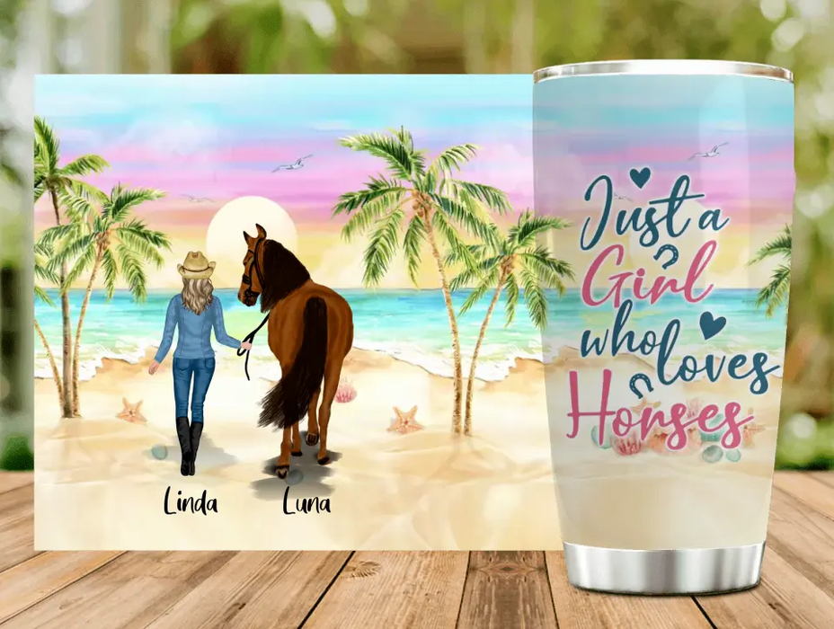 Personalized Horse Girl Summer Vibe Tumbler - Up to 6 Horses - Best Gift For Horse Lover - Just A Girl Who Loves Horses