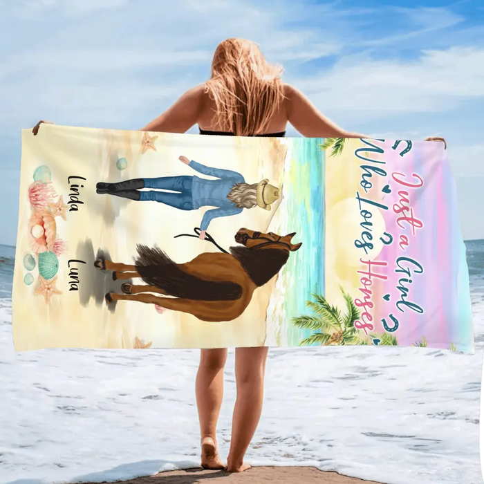 Personalized Horse Girl Summer Vibe Beach Towel - Up to 6 Horses - Best Gift For Horse Lover - Just A Girl Who Loves Horses