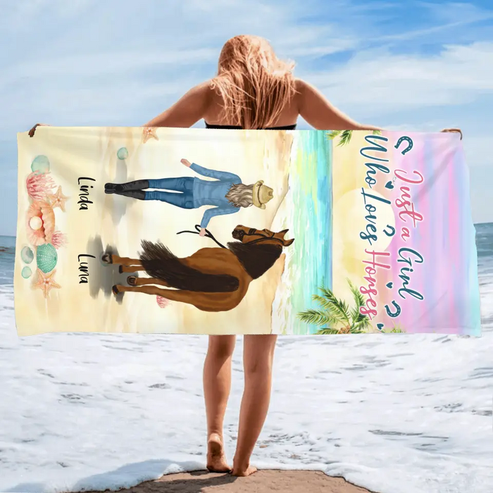 Personalized Horse Girl Summer Vibe Beach Towel - Up to 6 Horses - Best Gift For Horse Lover - Just A Girl Who Loves Horses