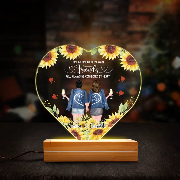 Personalized Besties Heart Acrylic Light Night - Up to 4 Besties - Gift Idea For Best Friends - Side By Side Or Miles Apart Friends Will Always Be Connected By Heart