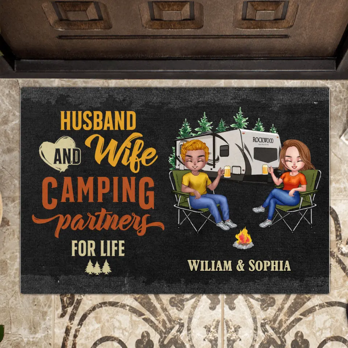 Personalized Camping Couple Doormat - Best Gift Idea For Couple/Camping Lovers - Husband And Wife Camping Partners For Life