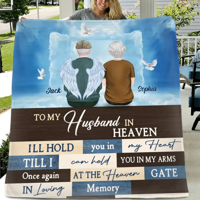Personalized Husband Memorial Fleece Throw Blanket/Quilt - Memorial Gift Idea For Loss Of Husband - To My Husband In Heaven I'll Hold You In My Heart