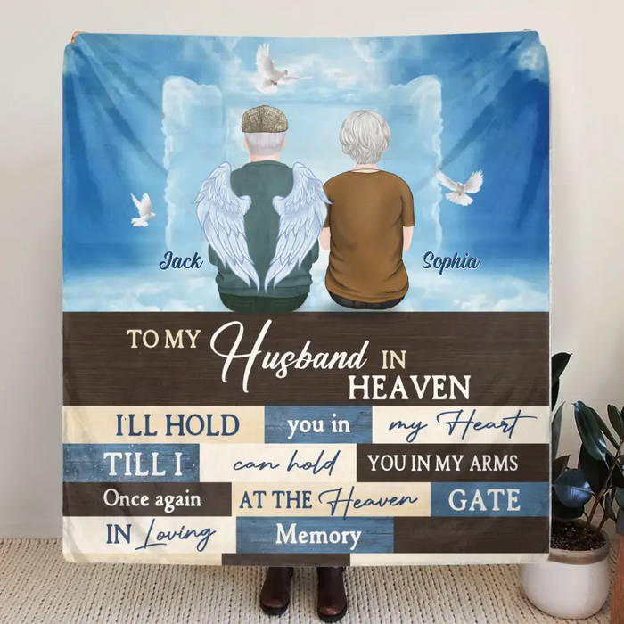 Personalized Husband Memorial Fleece Throw Blanket/Quilt - Memorial Gift Idea For Loss Of Husband - To My Husband In Heaven I'll Hold You In My Heart