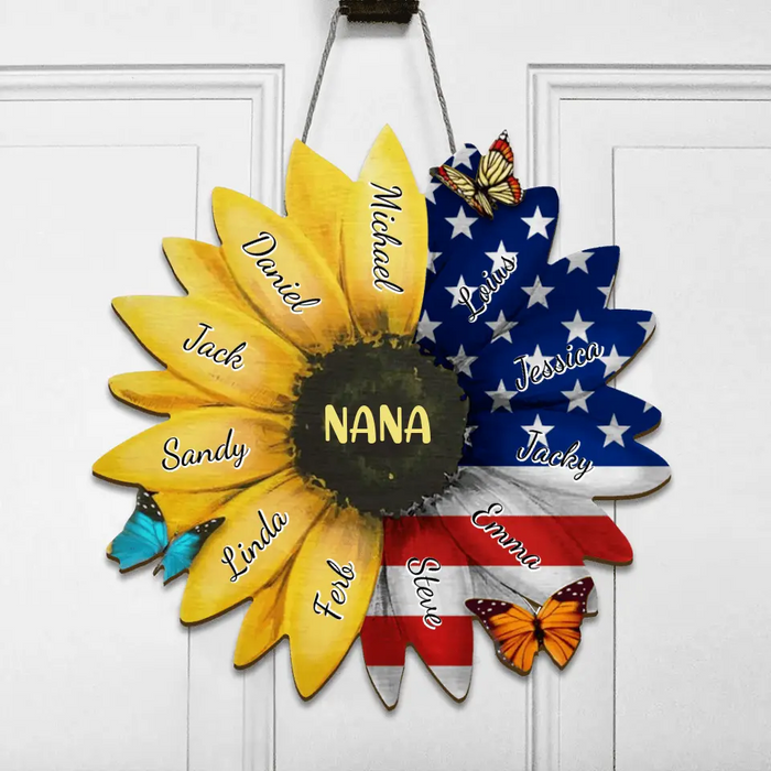Personalized Sunflower Door Sign - Up to 12 People - Independence Day Gift For Family
