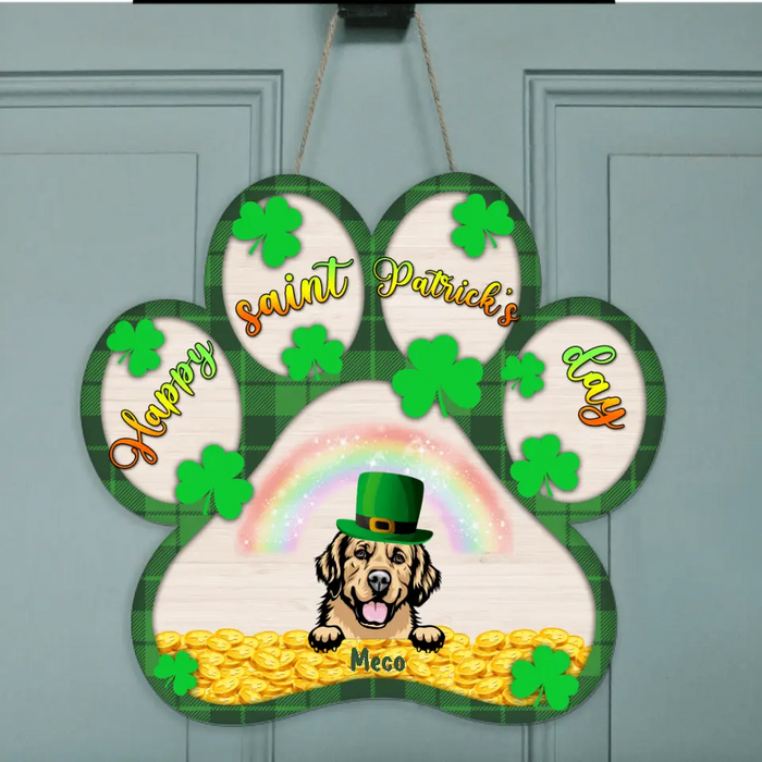 Personalized Dog Door Sign - Up to 5 Dogs - St. Patrick's Day Gift Idea For Dogs Lover - Happy Saint Patrick's Day
