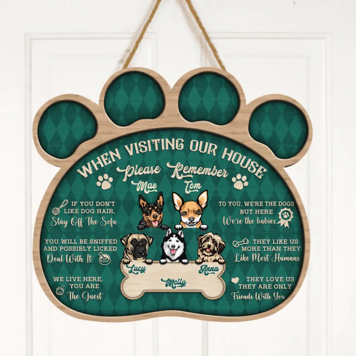 Personalized Dog Door Sign - Up to 5 Dogs - Gift Idea For Dog Lover - When Visiting My House Please Remember