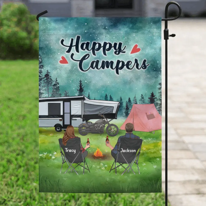 Personalized Camping Flag Sign, Gift Idea For Couple, Camping Lovers - Happy Campers