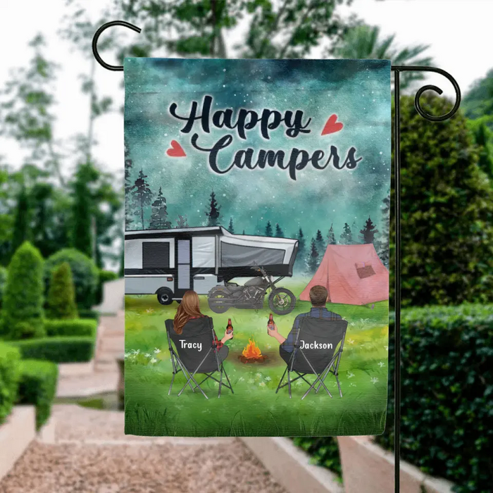 Personalized Camping Flag Sign, Gift Idea For Couple, Camping Lovers - Happy Campers