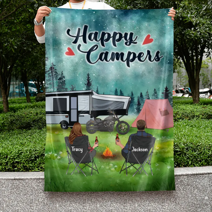 Personalized Camping Flag Sign, Gift Idea For Couple, Camping Lovers - Happy Campers