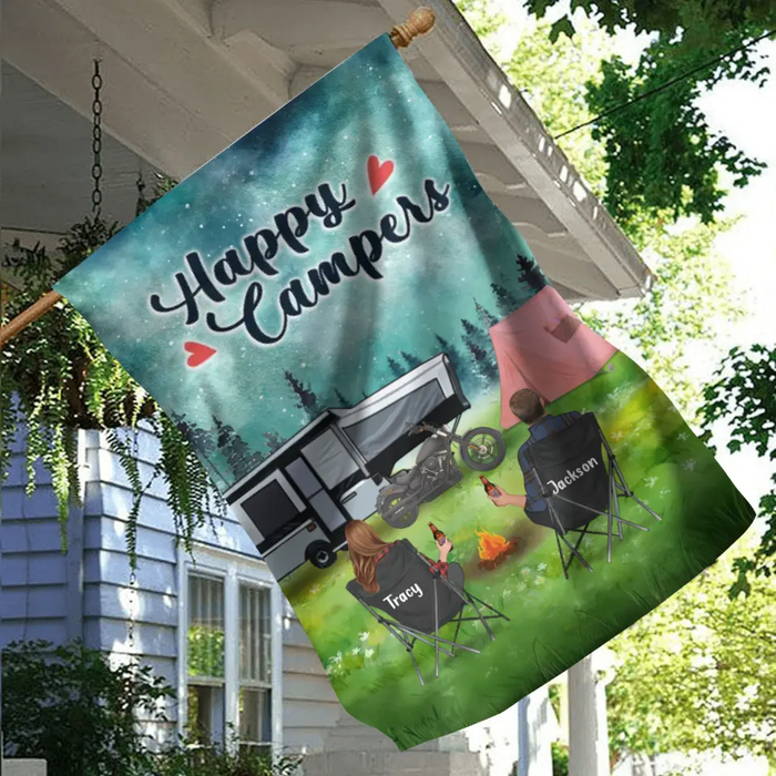Personalized Camping Flag Sign, Gift Idea For Couple, Camping Lovers - Happy Campers