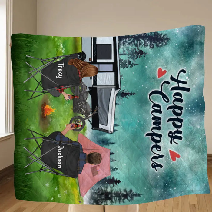 Personalized Camping Fleece Throw Blanket/Quilt - Gift Idea For Couple, Camping Lovers - Happy Campers
