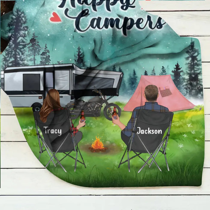 Personalized Camping Fleece Throw Blanket/Quilt - Gift Idea For Couple, Camping Lovers - Happy Campers