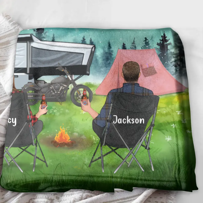 Personalized Camping Fleece Throw Blanket/Quilt - Gift Idea For Couple, Camping Lovers - Happy Campers