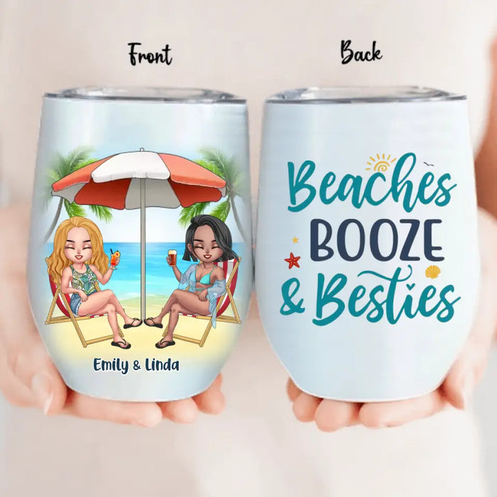 Personalized Beach Girls Bestie Wine Tumbler - Gift Idea For Beach Lovers/Friends - Beaches Booze & Besties